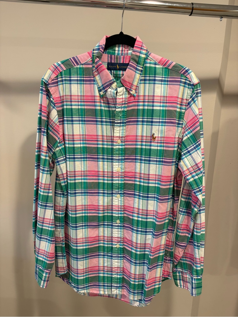 Ralph Lauren Pink, Green & White Plaid Button-Down Shirt